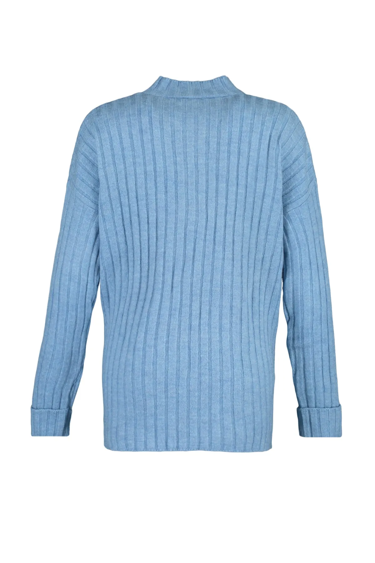 Trendyol Modest  Gerippter Strickpullover mit blauem Kragen und Knöpfen TCTAW23AK00035