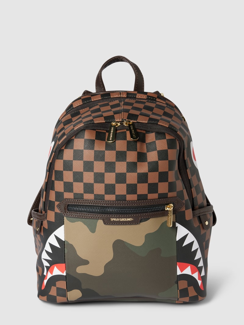 Rucksack mit Allover-Muster Modell 'SIP WITH CAMO ACCENT' in mittelbraun