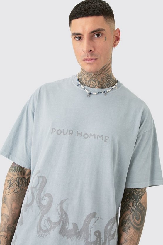 Tall Oversize T-Shirt mit Pour Homme Print