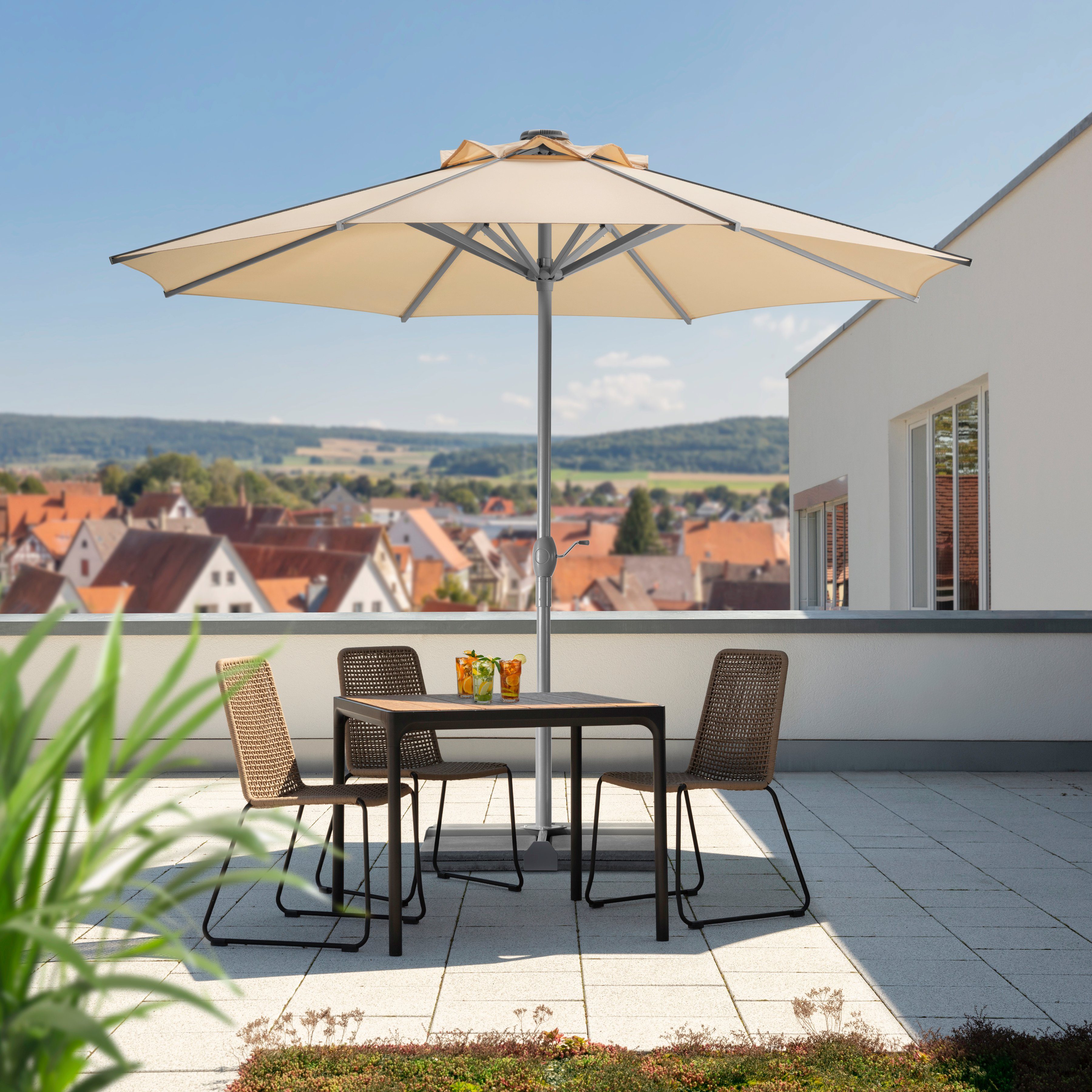 Schneider Schirme Marktschirm Rooftop, ØxH :350x275 cm, Alu/Polyester, inkl. Plattenständer/Schutzhülle