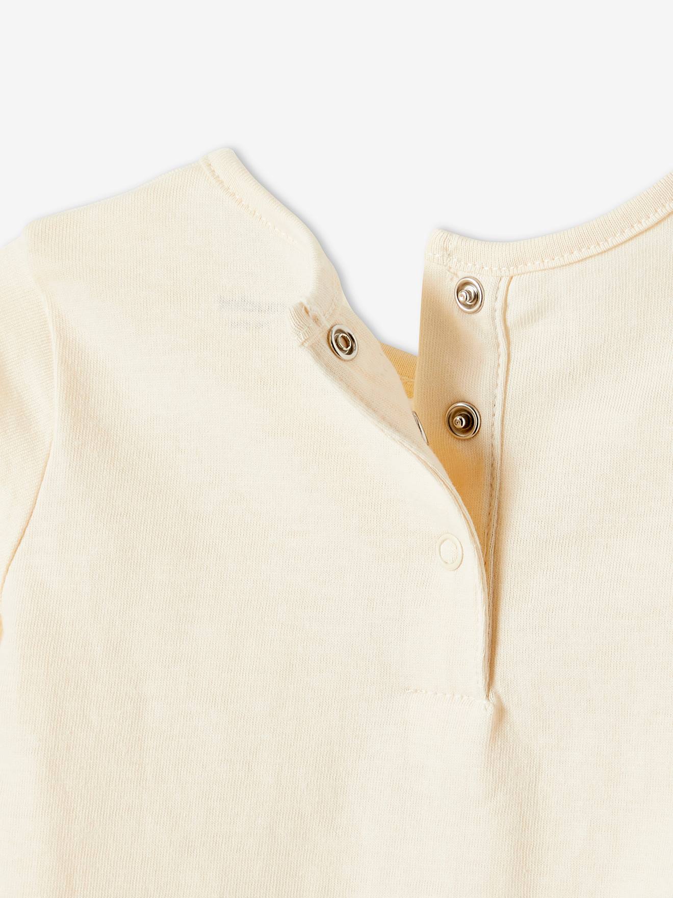 Vertbaudet Mädchen Baby Shirt, Herz-Tasche BASIC Oeko-Tex - hellbeige