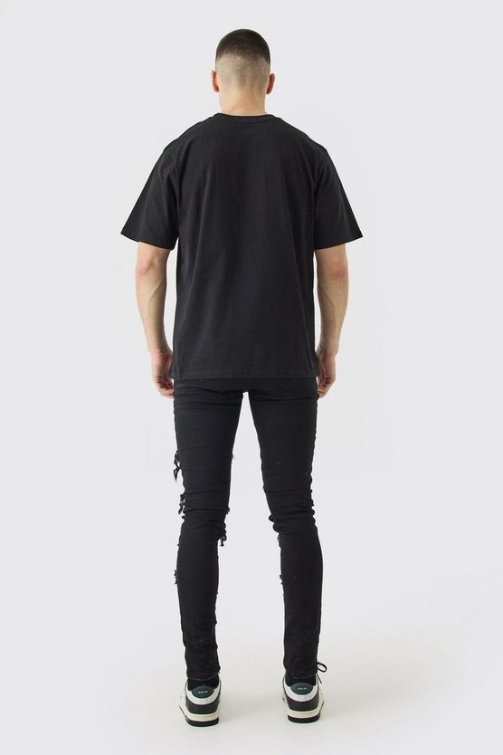 Tall Super Skinny PU Bikerjeans mit Rissen und Farbspritzern