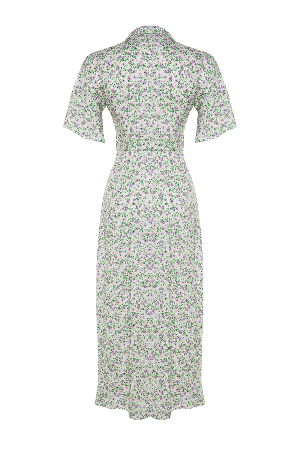 Trendyol Collection  Lilafarbenes, gewebtes Maxi-Hemdkleid aus Viskose mit Blumendruck und Gürtel TWOSS19EL0094