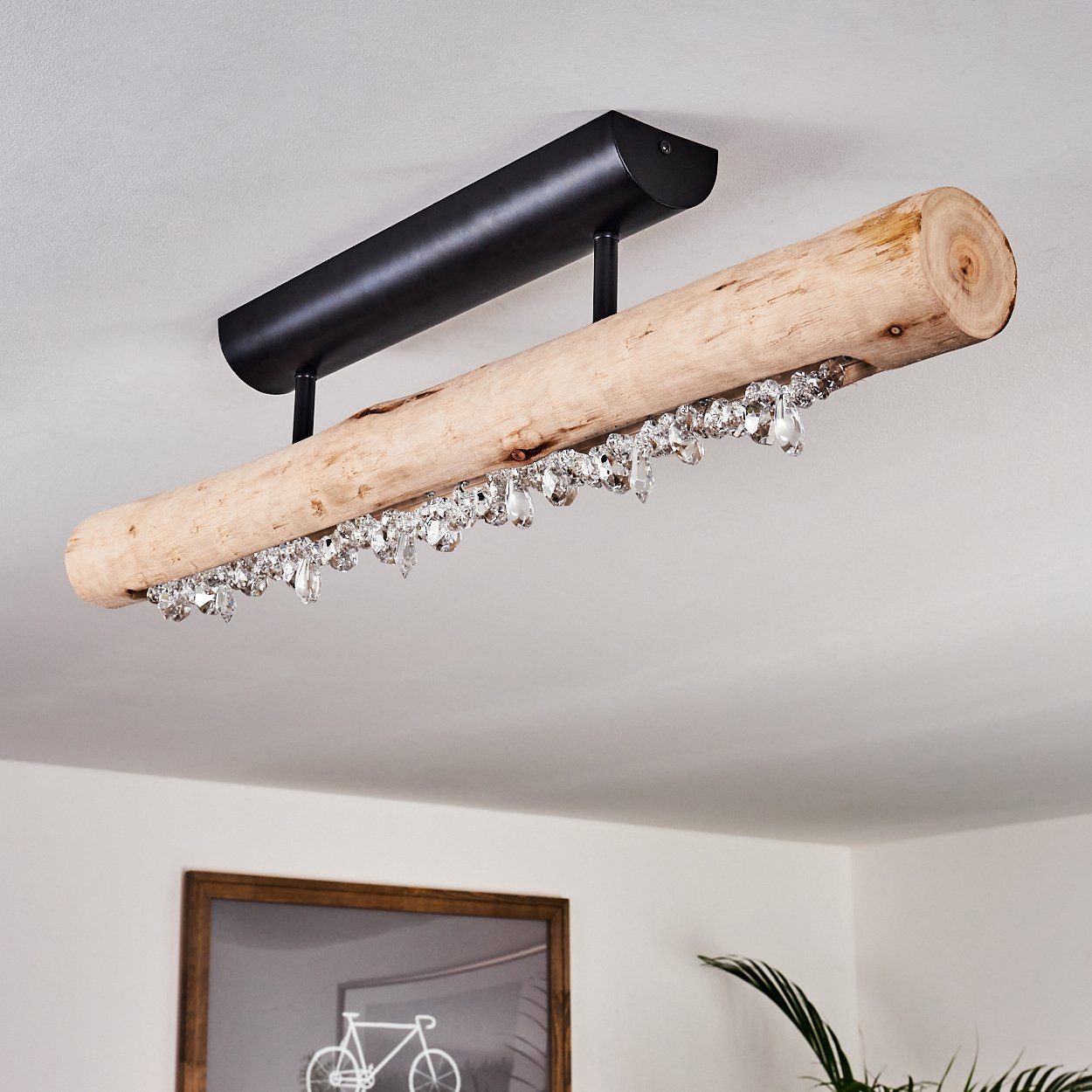 hofstein Deckenleuchte Lipusa längliche Deckenlampe aus Metall Schwarz und Holz, 3000 Kelvin, 1xLED 15 Watt, 1200 Lumen, über herkömmlichen Lichtschalter dimmbar