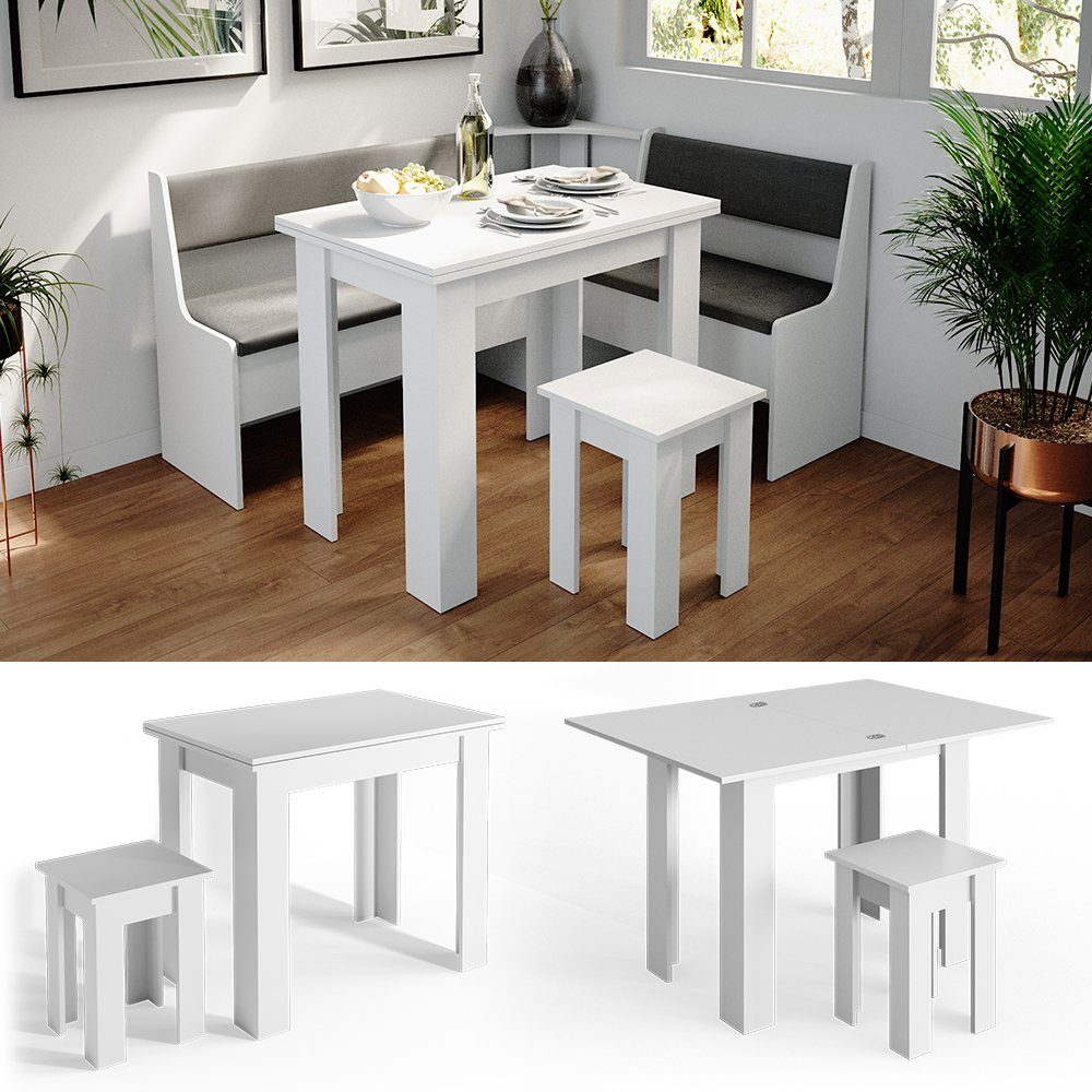 Vicco Esstisch Küchentisch Hocker ROMAN 120x90cm weiß