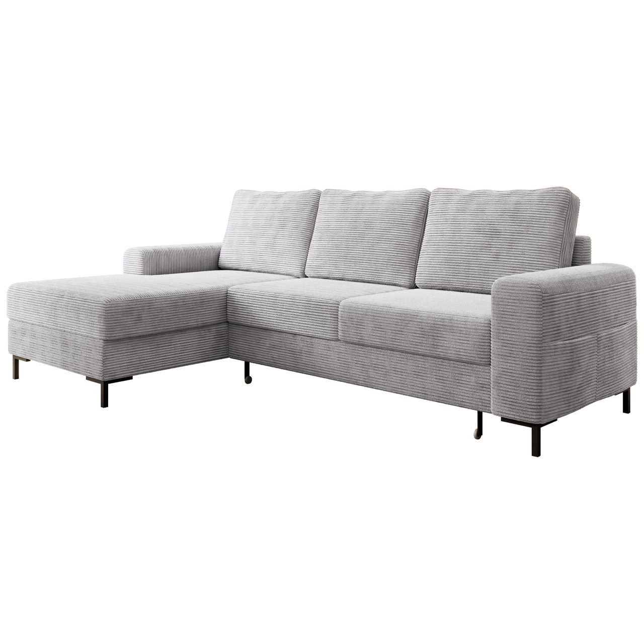 Möbel Punkt Ecksofa SAIGON Cord Grau mit Bettfunktion und Bettkasten Bett Sofa Schlafsofa Ottomane links