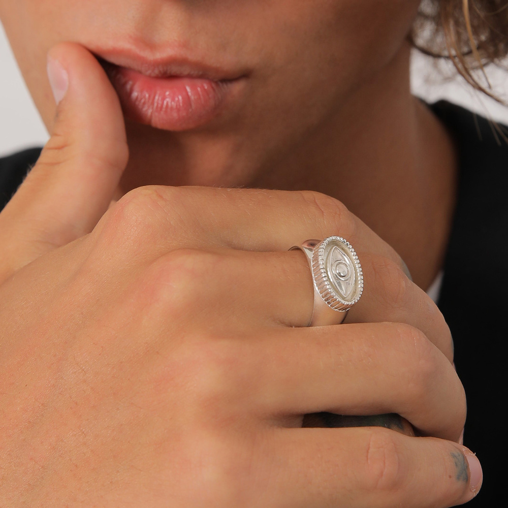 KUZZOI KUZZOI Bague Bague Signet Homme Oeil du Mal Tendance Chunky en Argent Sterling 92 Bague
