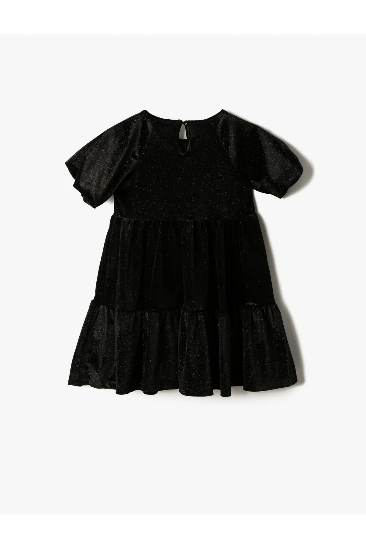 Koton  Samt-Lurex-Kleid mit kurzen Ballonärmeln und gestuftem Rundhalsausschnitt