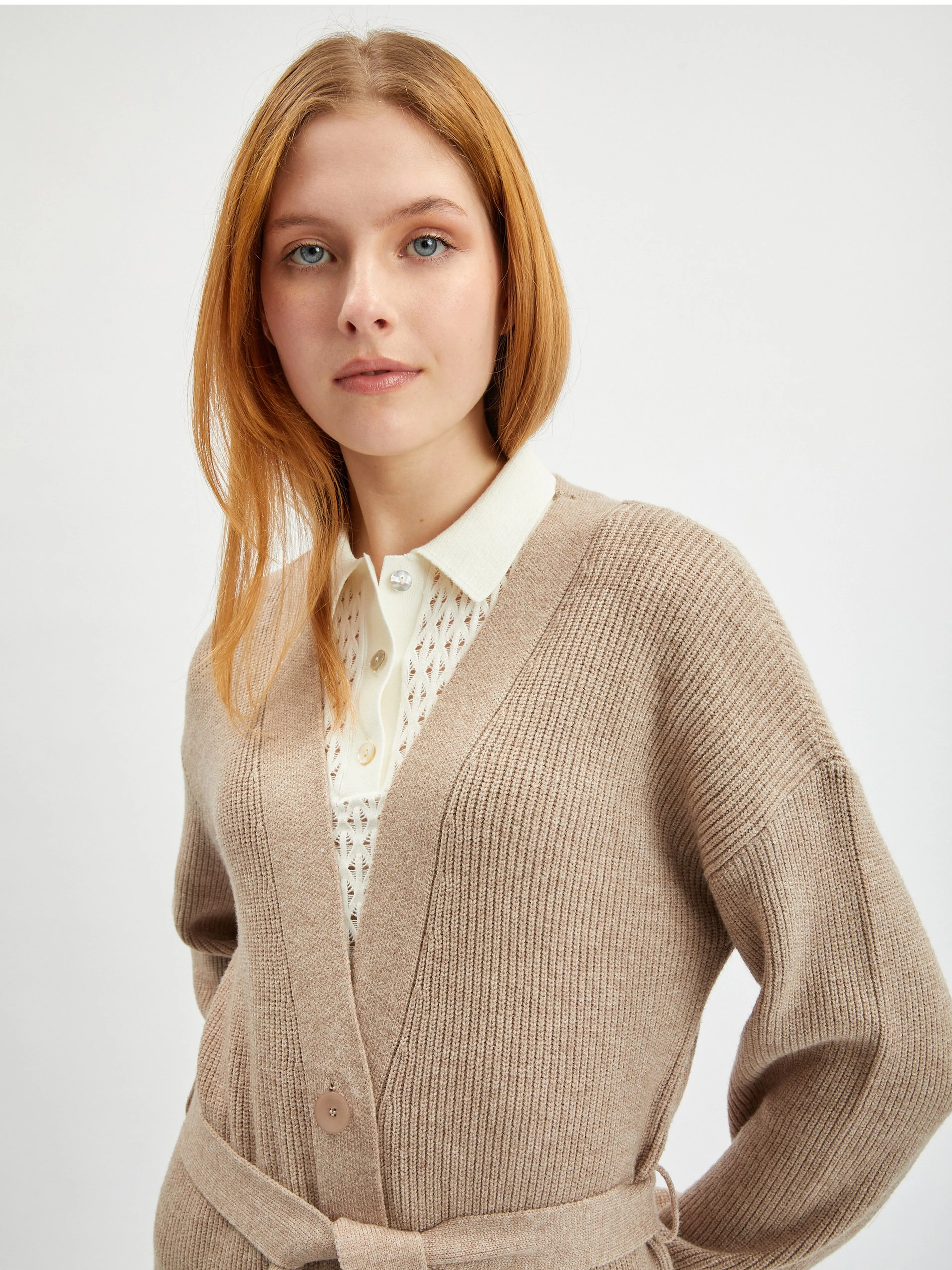 Beige Damen-Langstrickjacke ORSAY