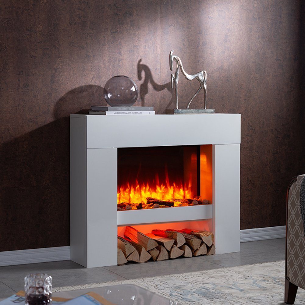 RICHEN Elektrokamin Naran, Standkamin mit Heizung 2000W, 3D-Flammeneffekt, LED-Beleuchtung, Fernbedienung, Timer, Thermostat