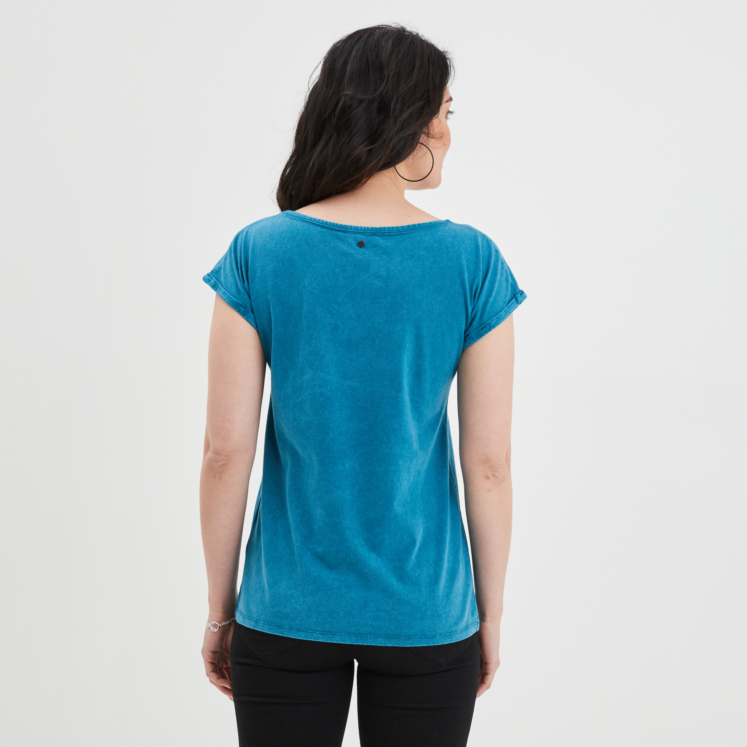 T-shirt oversize col en V Liberto bleu canard femme | La Halle