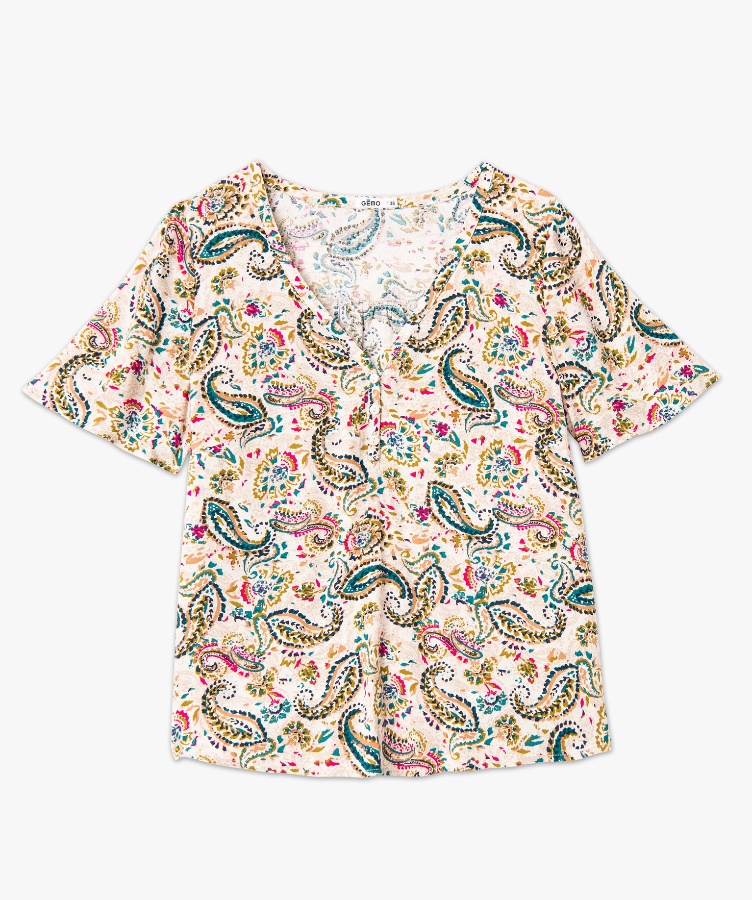 Blouse femme manches courtes en viscose fluide imprimée imprime | GEMO