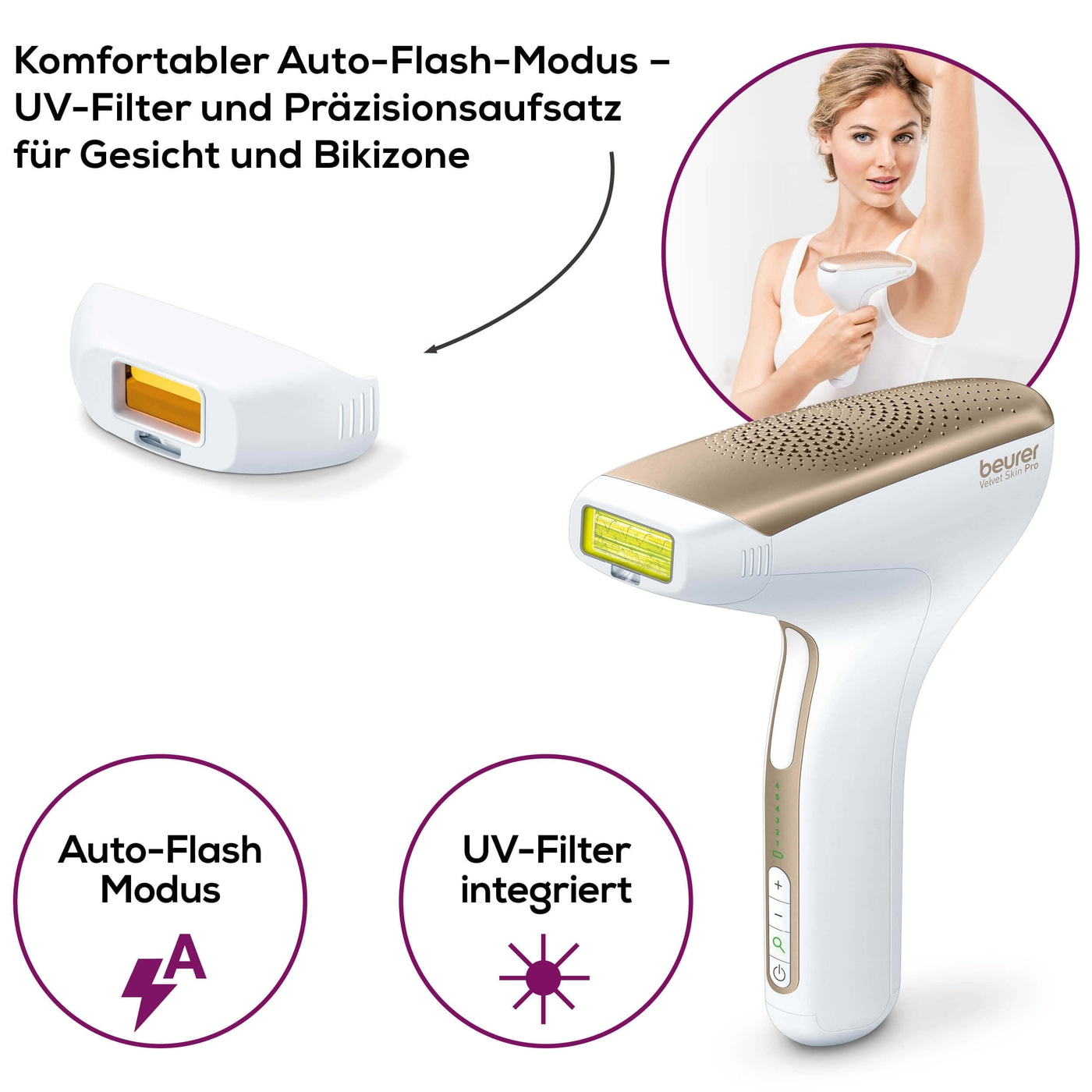 Beurer dauerhafte Haarentfernung IPL Velvet Skin Pro-IPL Haarentfernungsgerät mit integriertem Akku