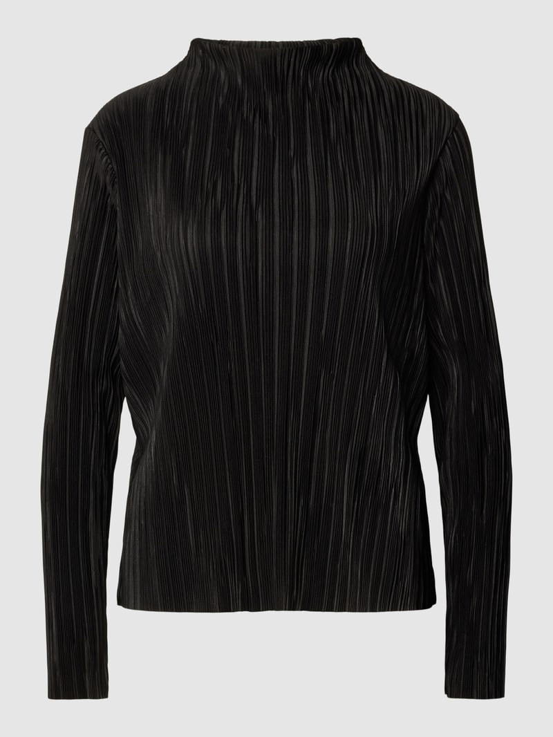 Blusenshirt mit Stehkragen und Strukturmuster in schwarz
