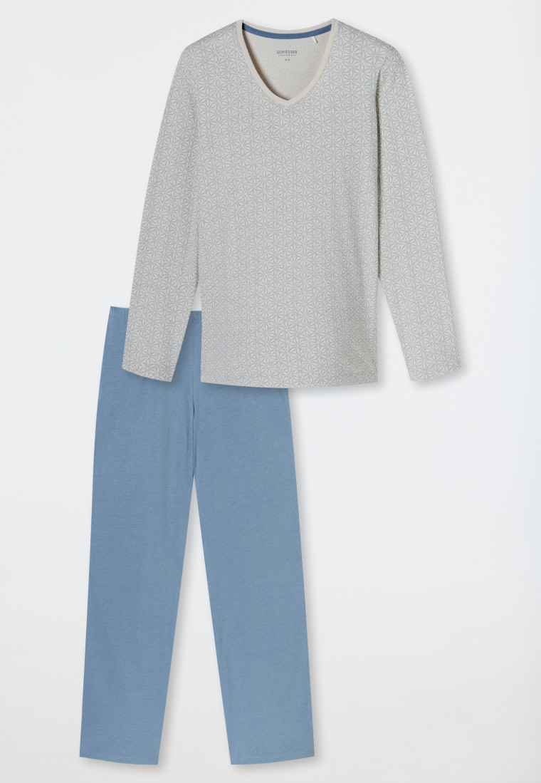 Schlafanzug lang sand gemustert - Comfort Essentials