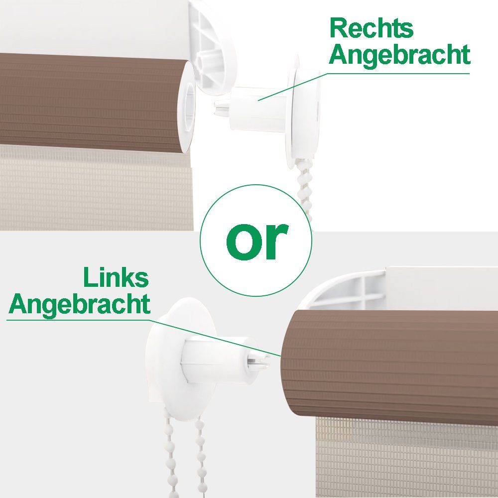 Doppelrollo ohne Bohren, Weiß-Beige-Braun/Weiß-Grau-Anthrazit, OUBO, Lichtdurchlässig Rollo für Fenster & Tür, Klemmfix, Klemmträger, Lichtschutz schnelle und einfache Montage mit beiliegendem