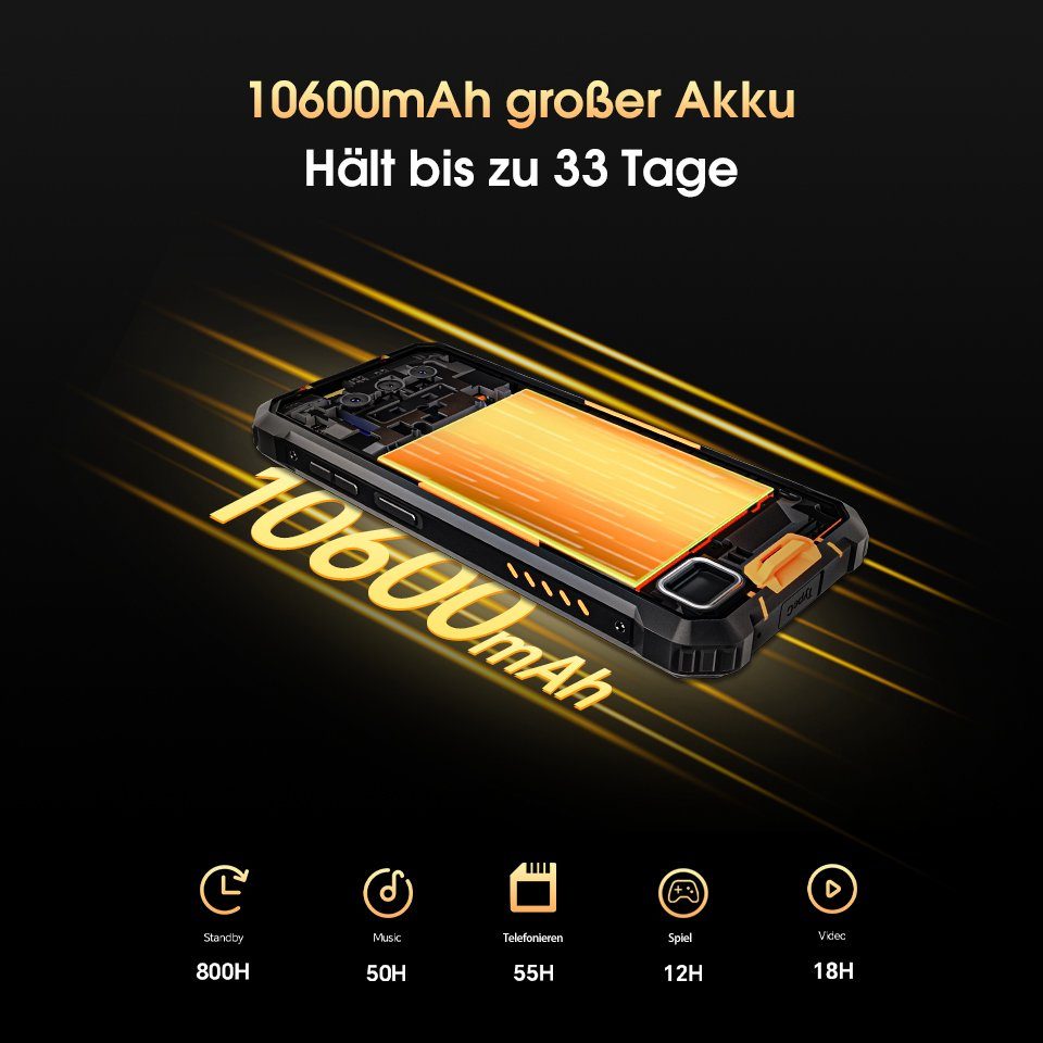 OUKITEL WP23, 4G-[Außentelefon], 7GB RAM+64GB ROM, 10600 mAh Akku, Dual-SIM Smartphone (6.52 Zoll, 7 GB Speicherplatz, 13 MP Kamera, Android 13, IP68 & IP69K, NFC, OTG, Face ID, Ohne Vertrag)