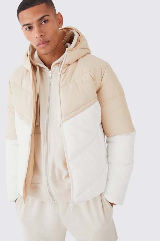 Man Colorblock Steppjacke mit Kapuze