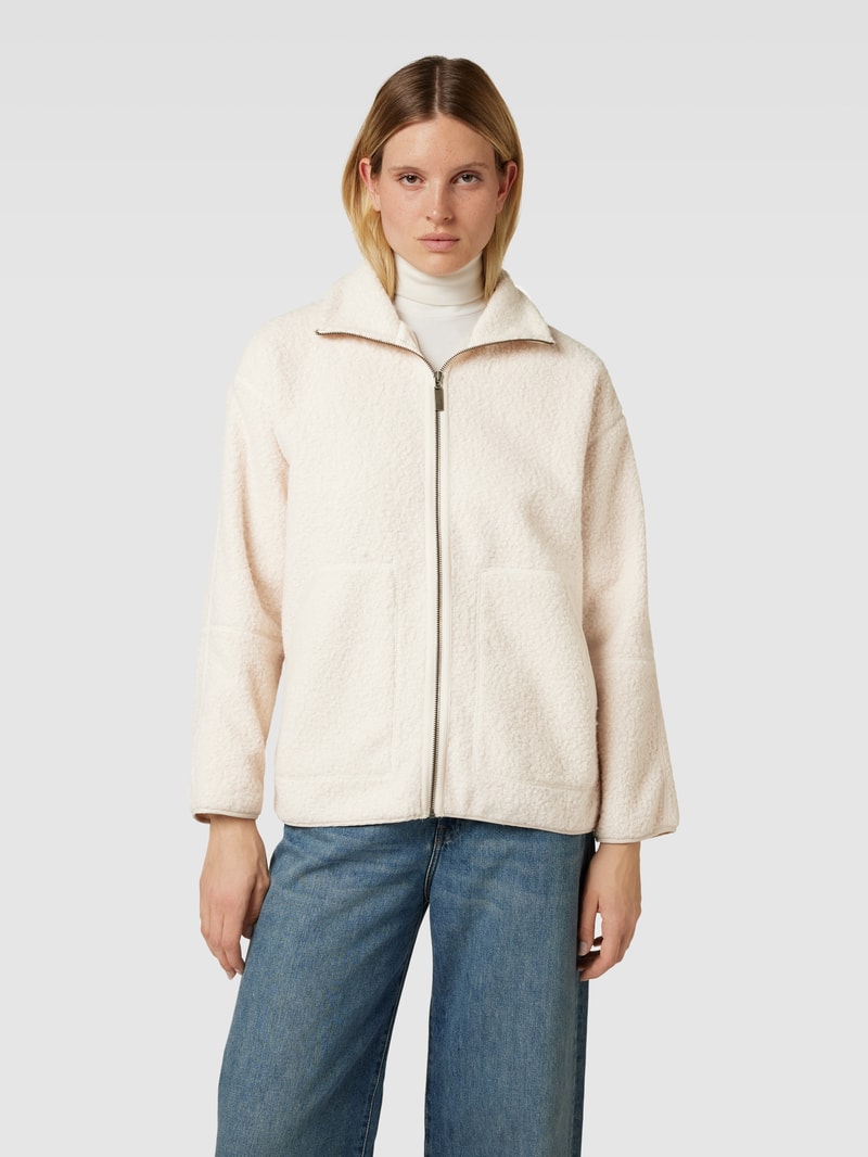 Fleecejacke mit Stehkragen und seitlichen Eingrifftaschen in taupe