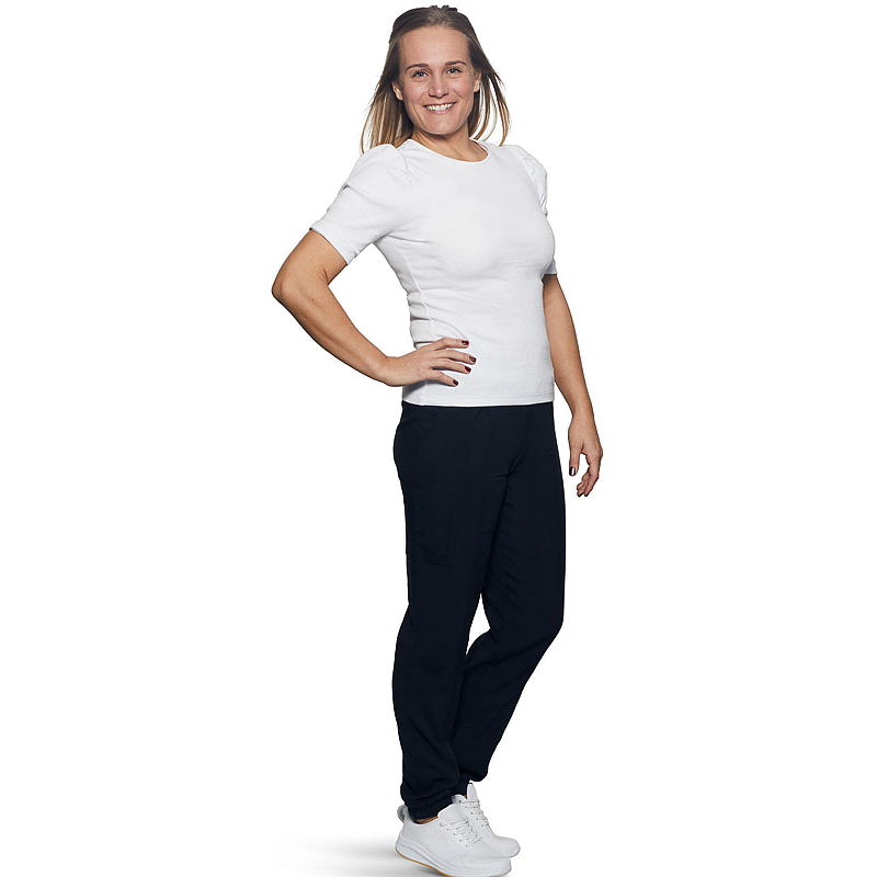 Ribbestrikket topp str S-XL m/pufferm hvit
