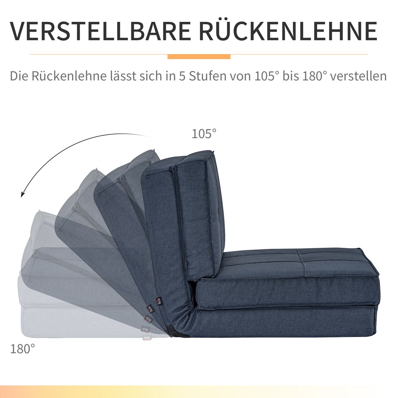 HOMCOM Bodensofa klappbar Schlafsessel Bodenstuhl 5-stuhfig verstellbar Klappsessel Schlafsofa Sofabett Einzelsofa Dunkelblau 61 x 73 x 58 cm