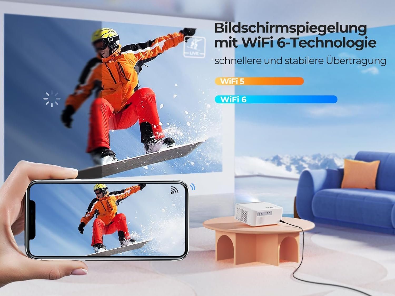 TOPTRO 1080P 4K Unterstützt, 600 ANSI Portabler Projektor (15000 lm, 20000:1, 1920x1080 px, Flexible Aufstellung für ein beeindruckendes audiovisuelles Erlebnis)