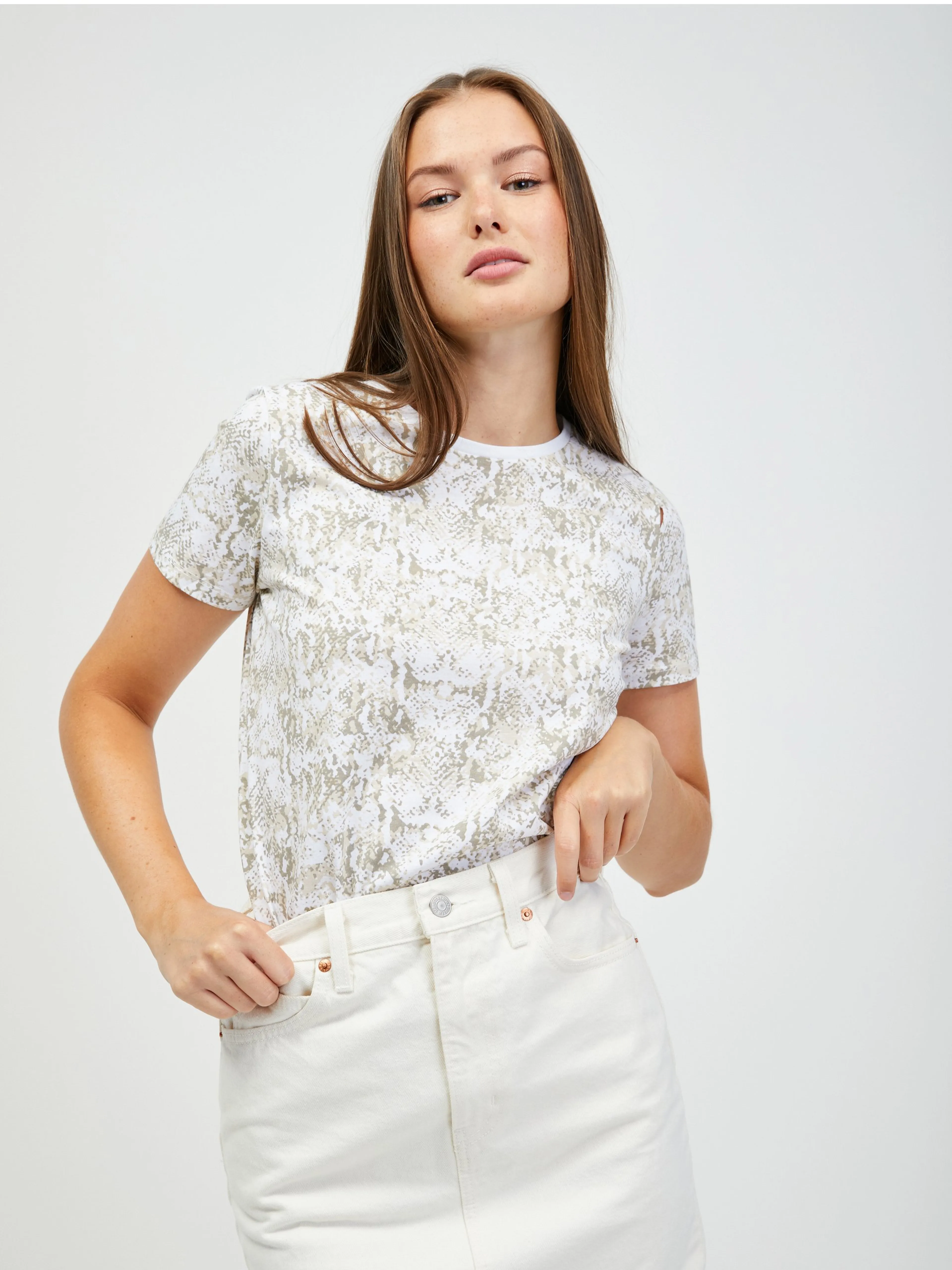 Weiß-beiges T-Shirt mit Tiermuster ORSAY