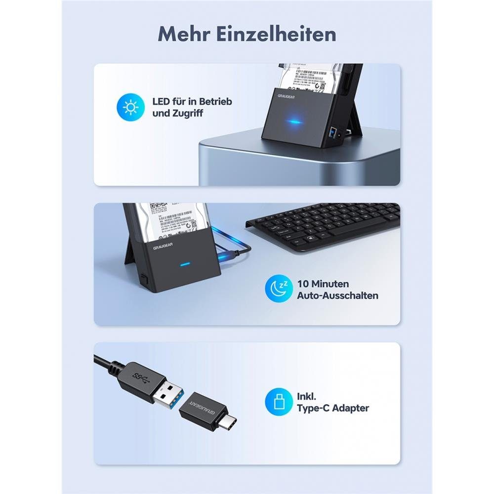 GRAUGEAR Festplatten-Dockingstation G-3502-AC, USB 3.0 Docking Station für 3,5” 2,5“ HDD SSD Festplatten Docks