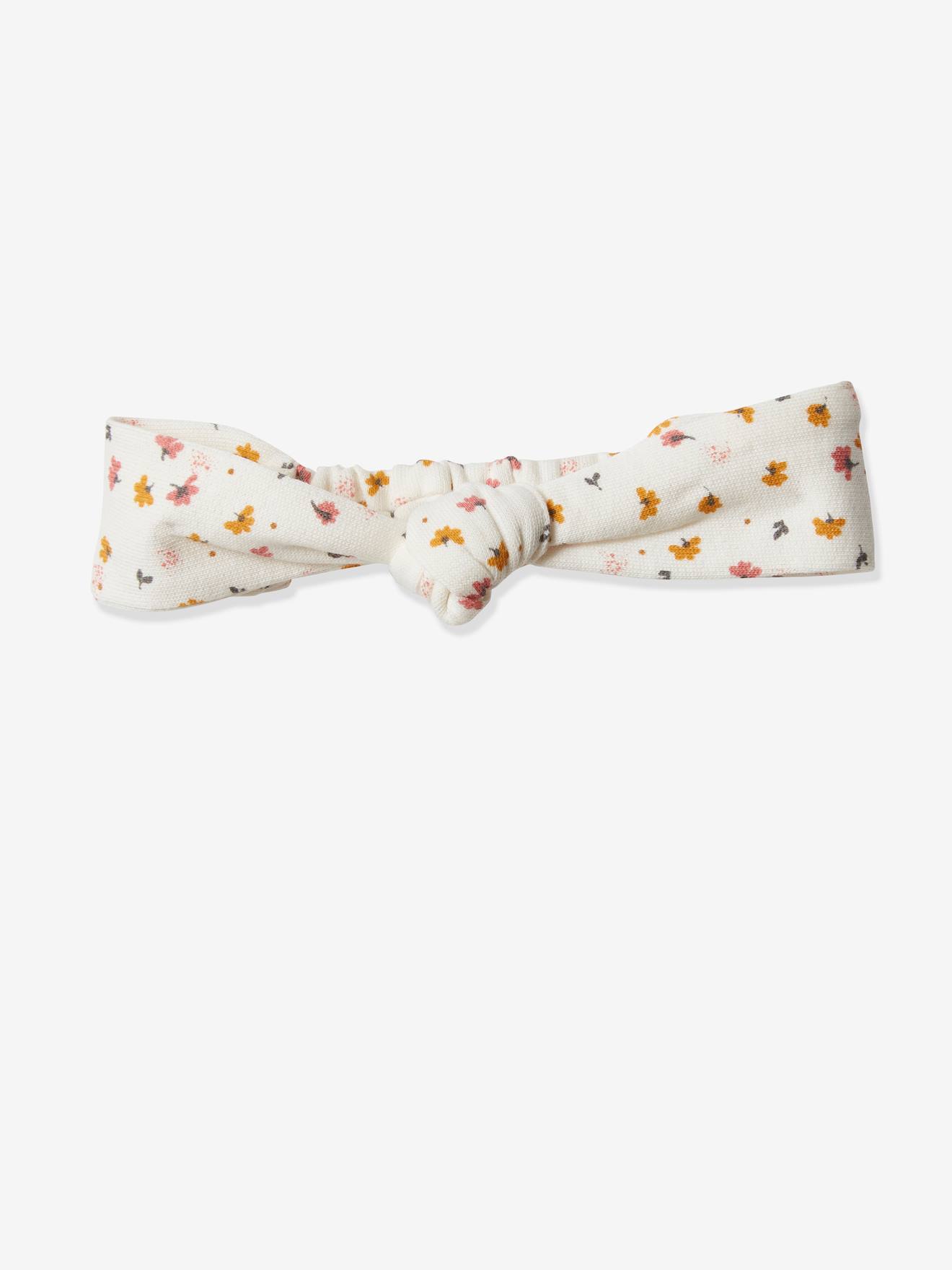 Ensemble 3 pièce robe + cardigan + bandeau bébé fille ivoire imprimé