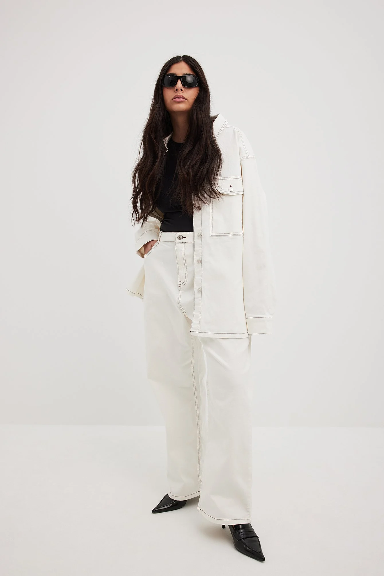 Oversize-Jeanshemd mit Kontrastnaht