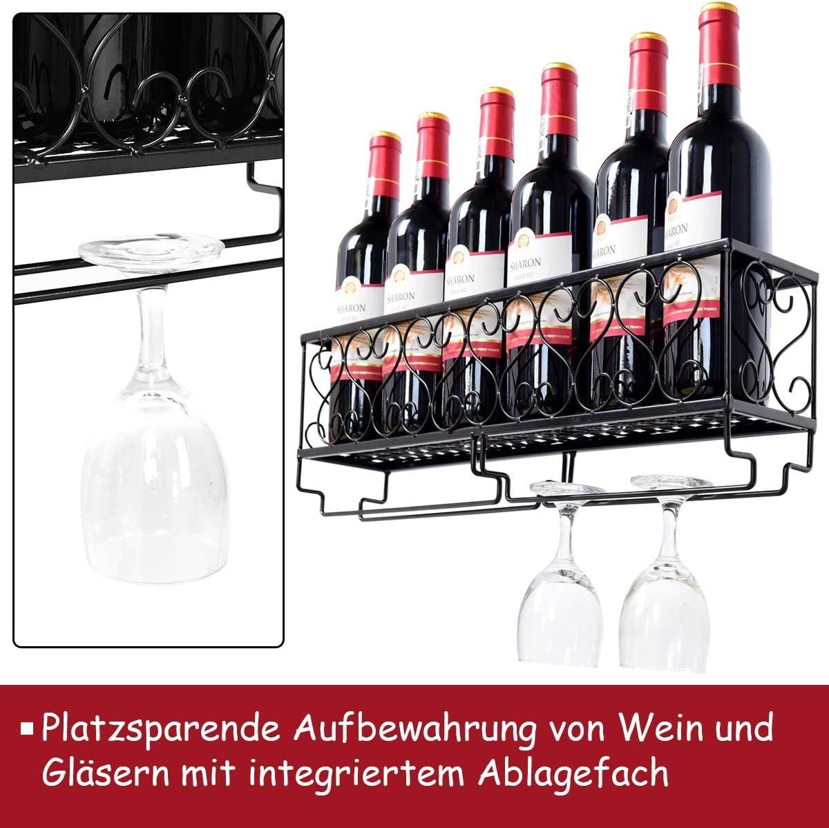 COSTWAY Weinregal, Wand, Metall, für Flaschen&Gläser, Wandregal 50x10x17cm