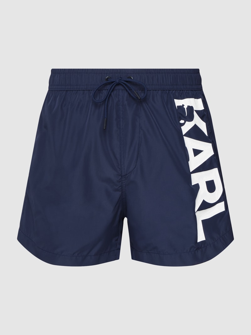 Badehose mit Logo-Print in dunkelblau