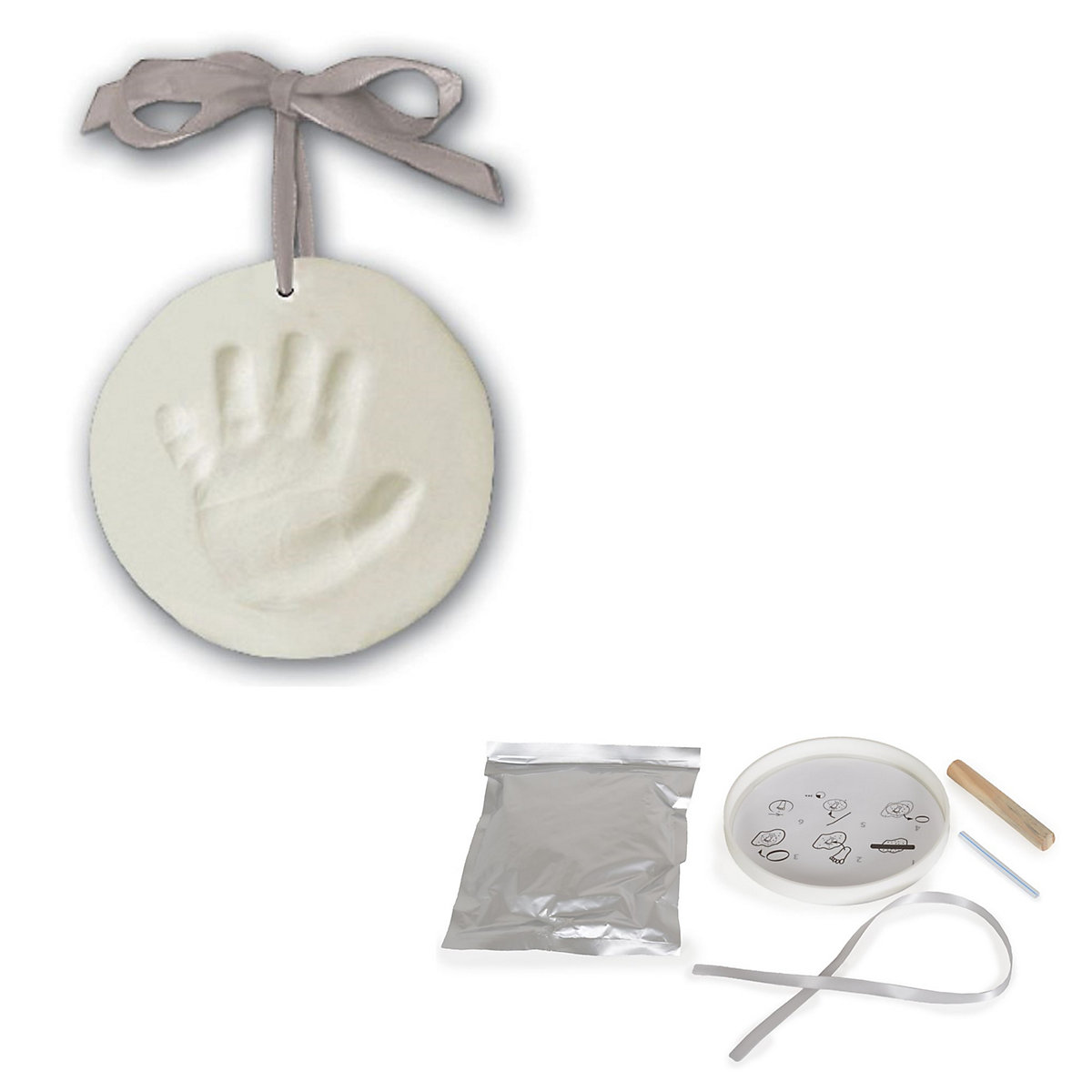 Baby Handabdruck-Bausatz Anhänger Durchmesser 16cm mit Holzrolle Gipsabdrücke
