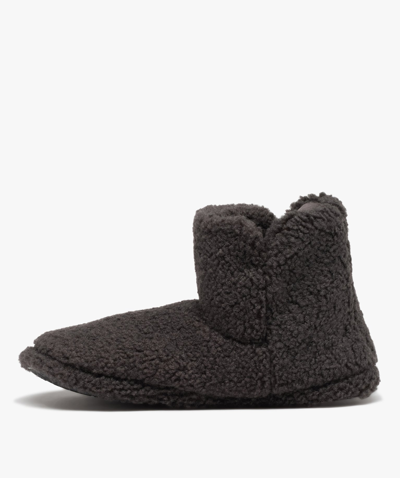 Chaussons homme boots unis en textile sherpa gris fonce | GEMO