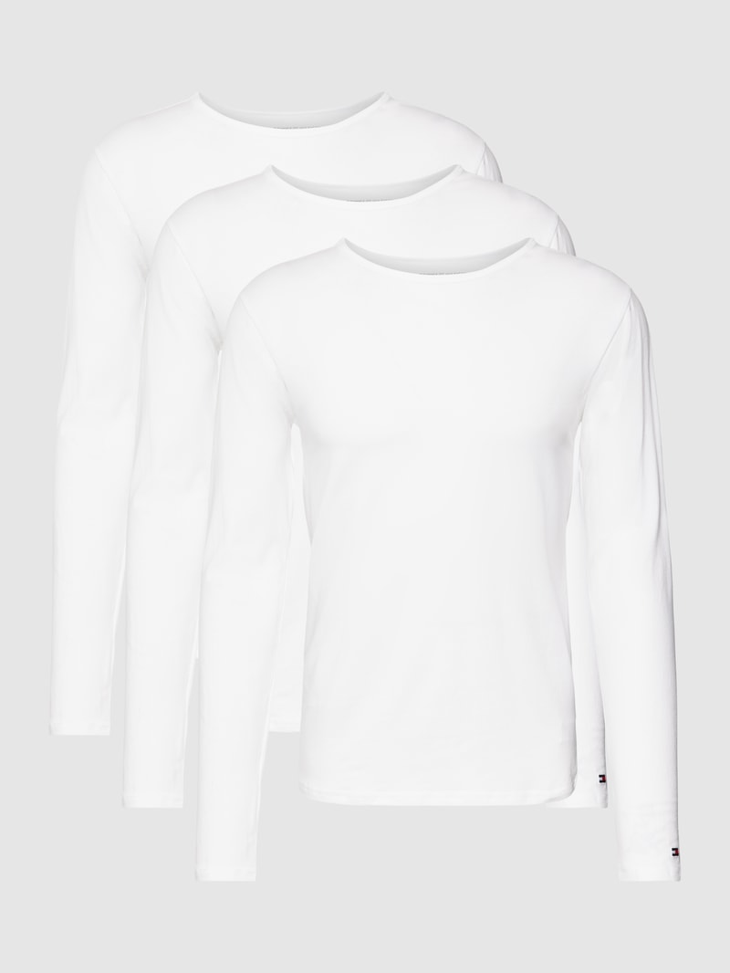 Longsleeve mit Label-Stitching im 3er-Pack in weiß