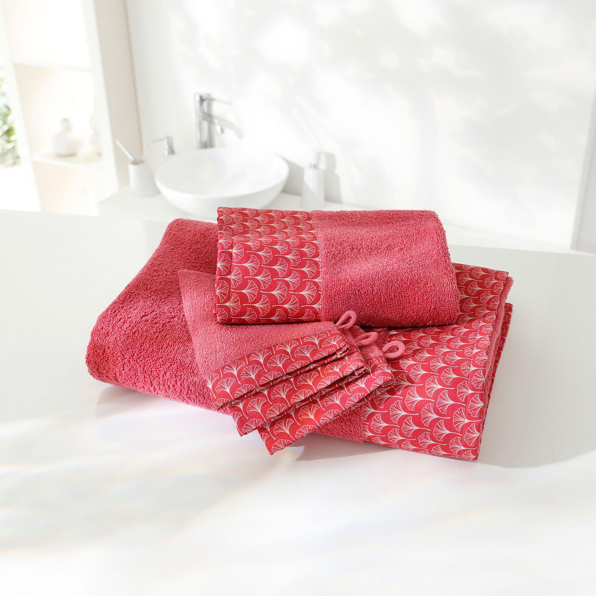 Éponge bouclette 420g/m² liteau imprimé ginkgo
