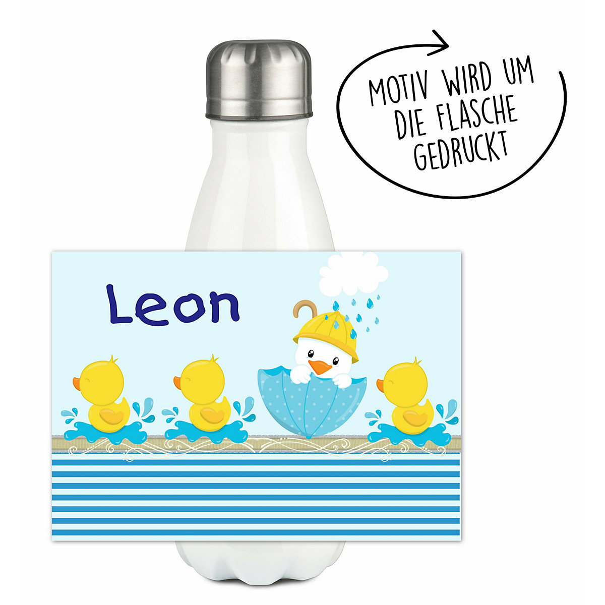 Edelstahl Kinder Thermoflasche / Trinkflasche bunt Ente Spülmaschinenfest, Auslaufsicher, Bruchfest, Doppelwandig, Für Heißgetränke geeignet, Mit Deckel, Isoliert