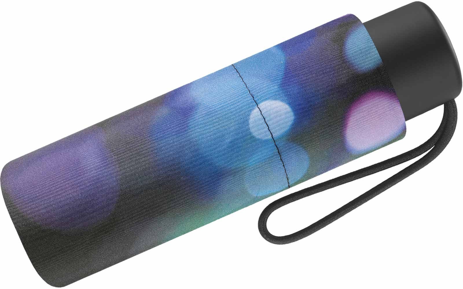 Pierre Cardin Langregenschirm winziger Damen-Taschenschirm mit Handöffner, mit modernem bunten Muster auf schwarzem Grund