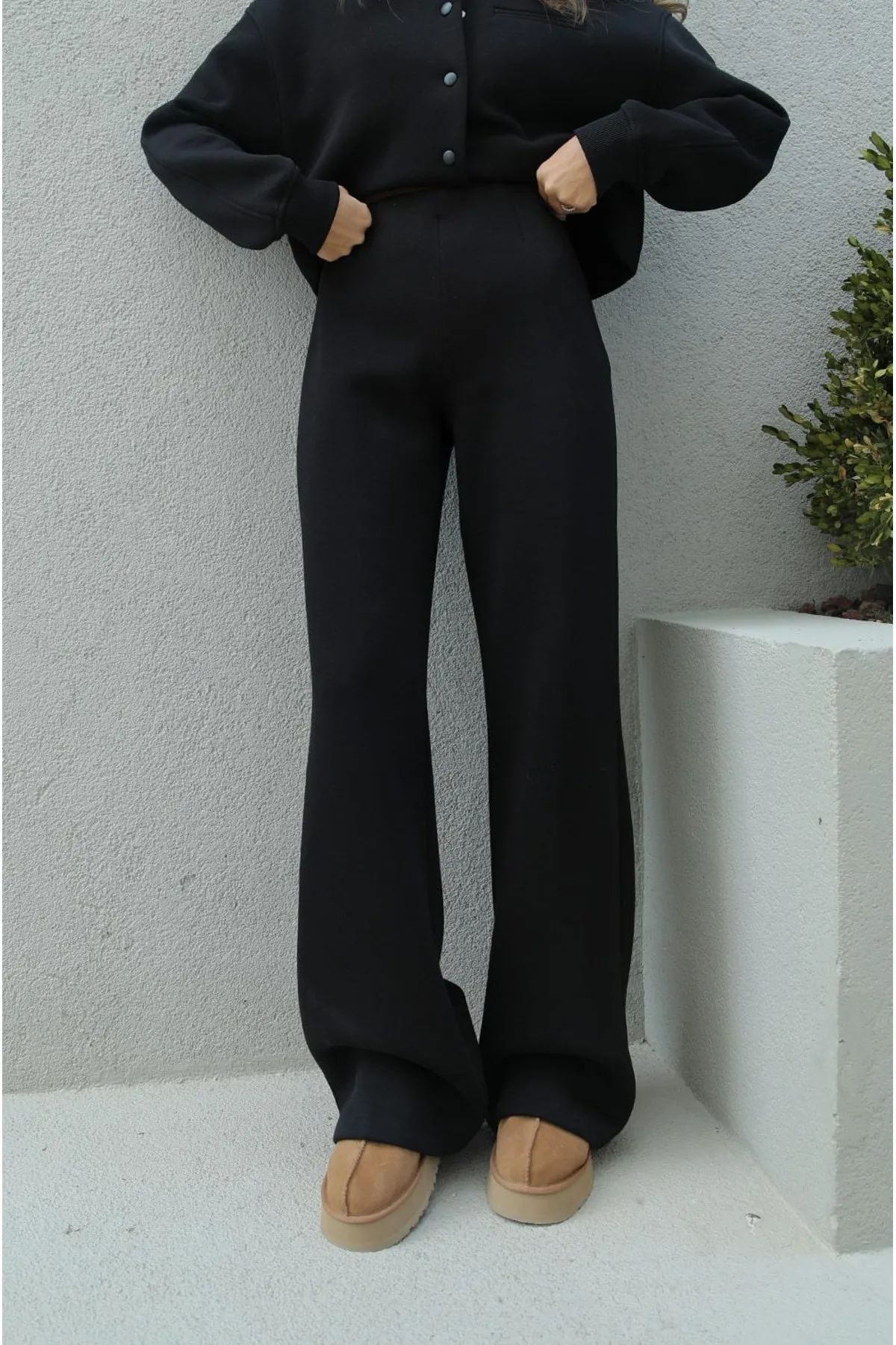 My Blog  Schwarzes Premium Snap Jacket 3-Faden-Trainingsanzugset für Damen