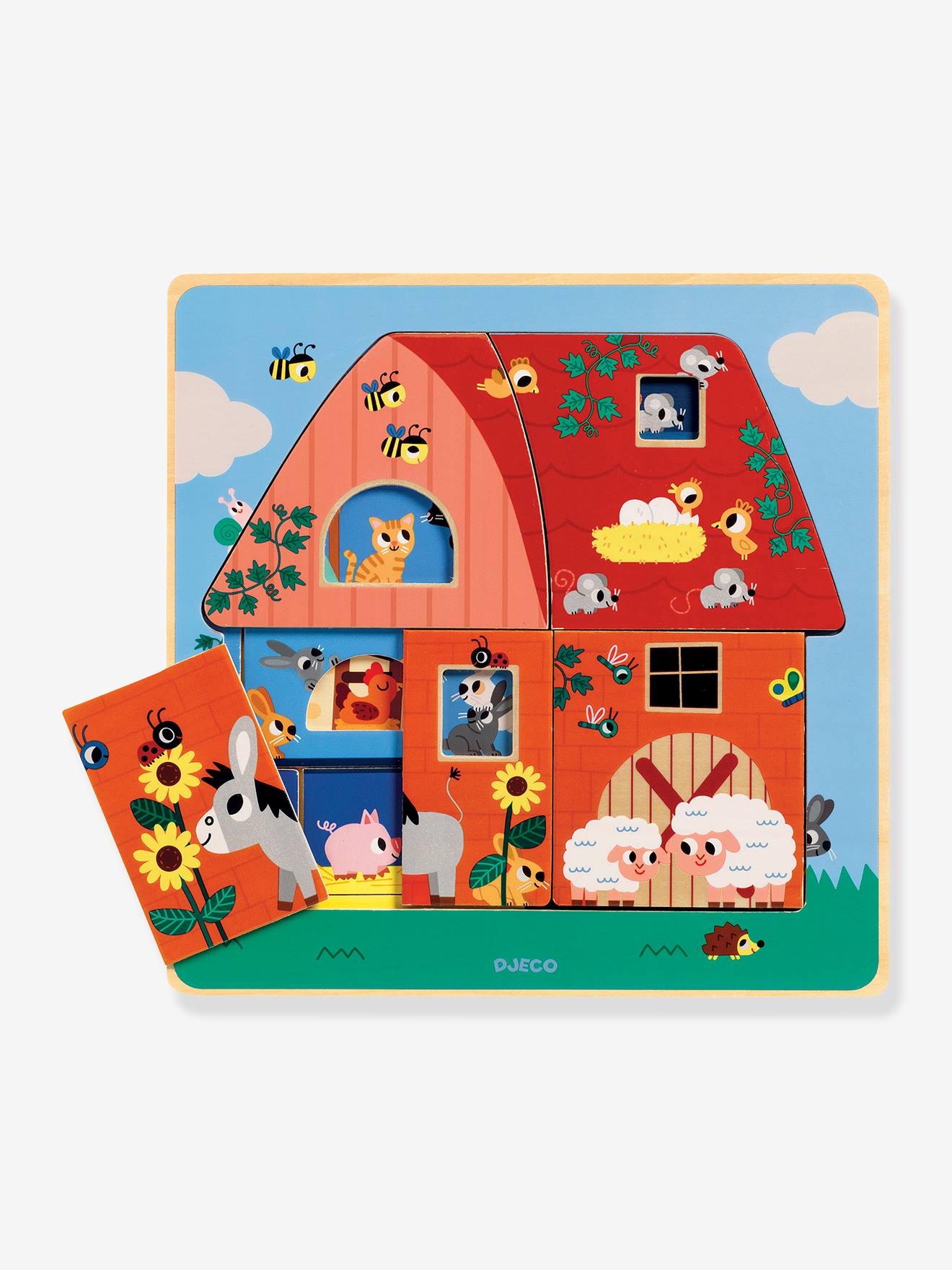 Puzzle 3 niveaux Chez Moo DJECO bleu