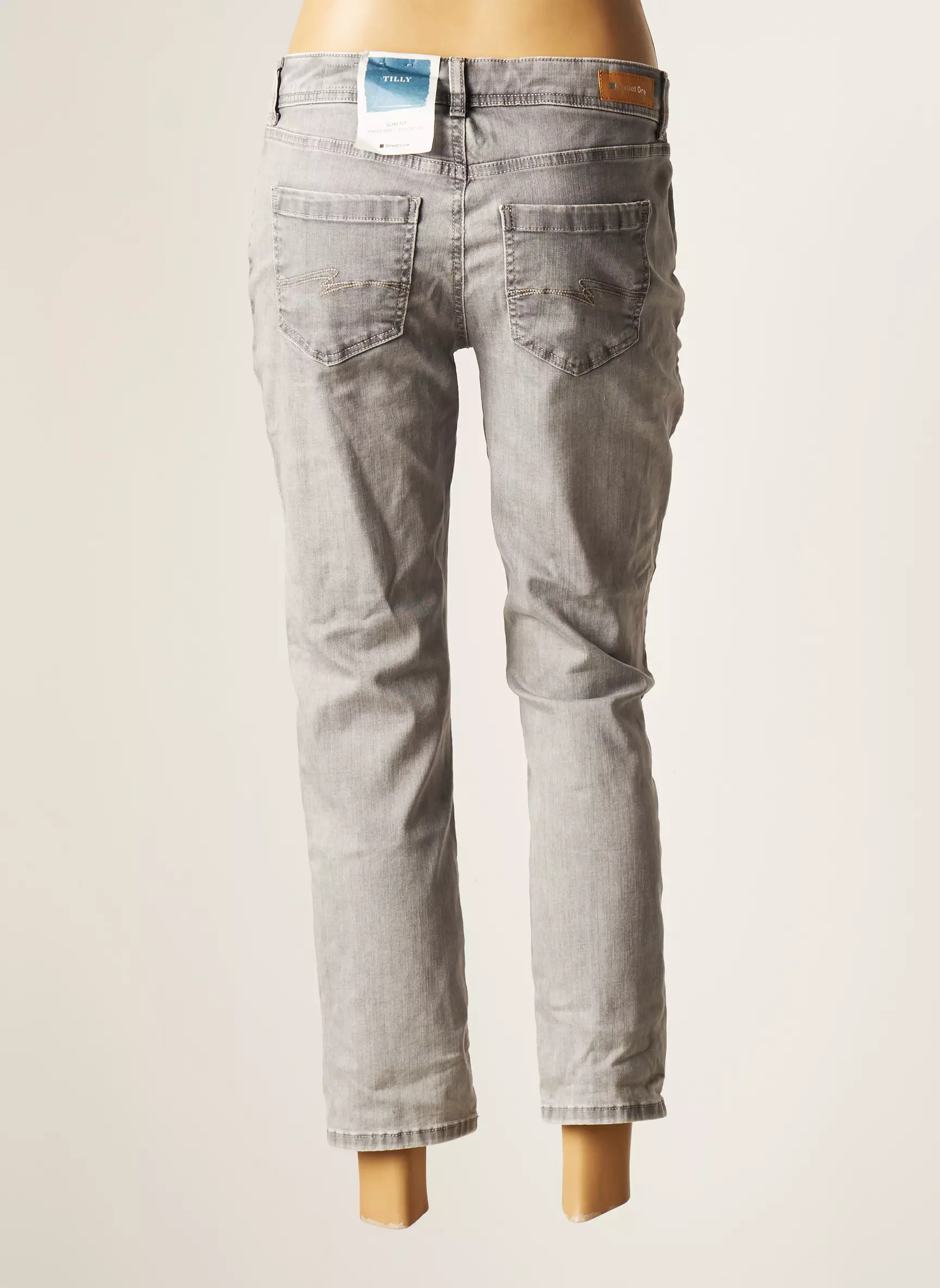 Street One Jeans Coupe Slim Femme couleur gris