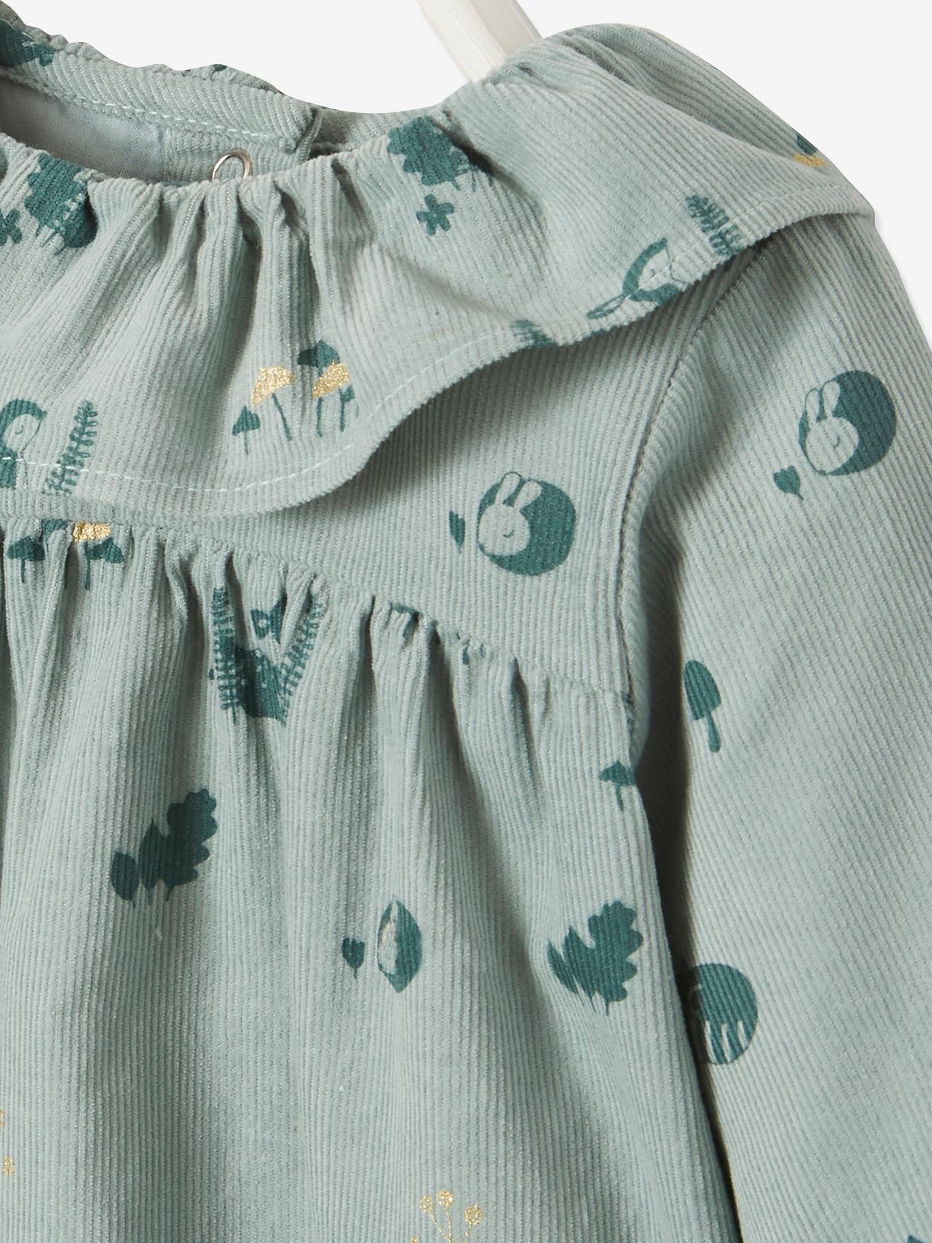 Vertbaudet Baby Kurzoverall aus bedrucktem Samt - grün
