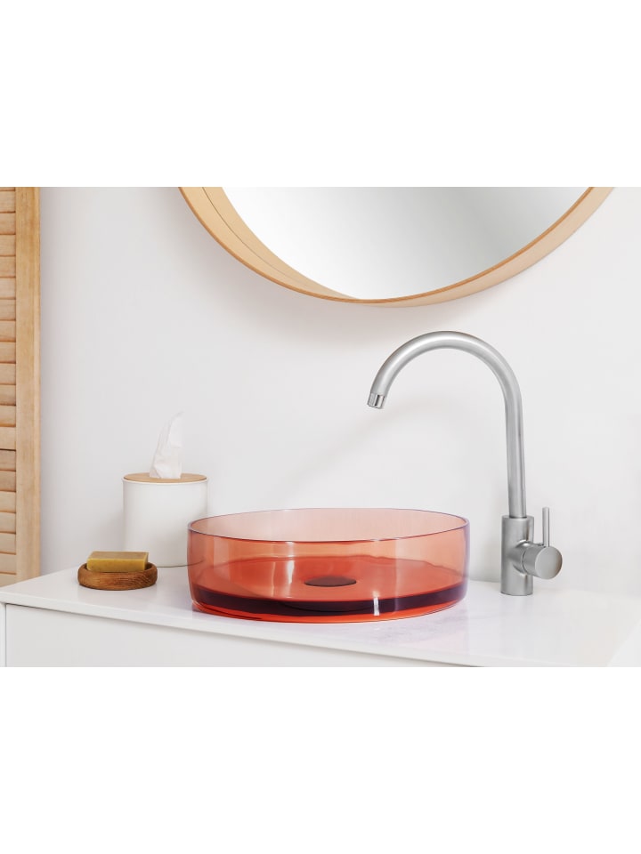 Beliani Waschbecken TOLOSA in Transparent/Rot - (W) 36 x (H) 10 x (L) 36 cm günstig kaufen onesize