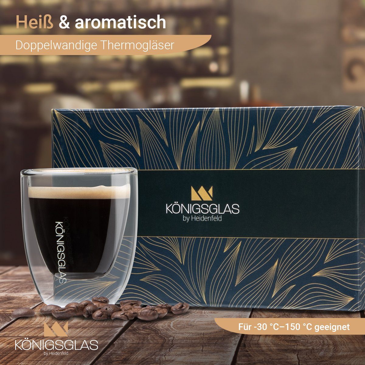 Königsglas Espressoglas Espresso Glas Set 80 ml doppelwandige Espressotassen, Thermogläser, handgefertigte Kaffee Gläser 2/4er Set Cappuccino Latte Macchiato