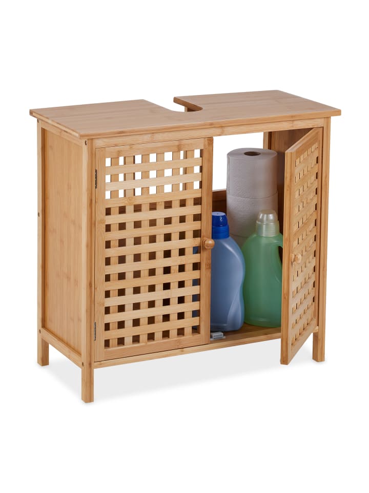 relaxdays Waschbeckenunterschrank in Natur - (B)66 x (H)61 x (T)30 cm günstig kaufen onesize