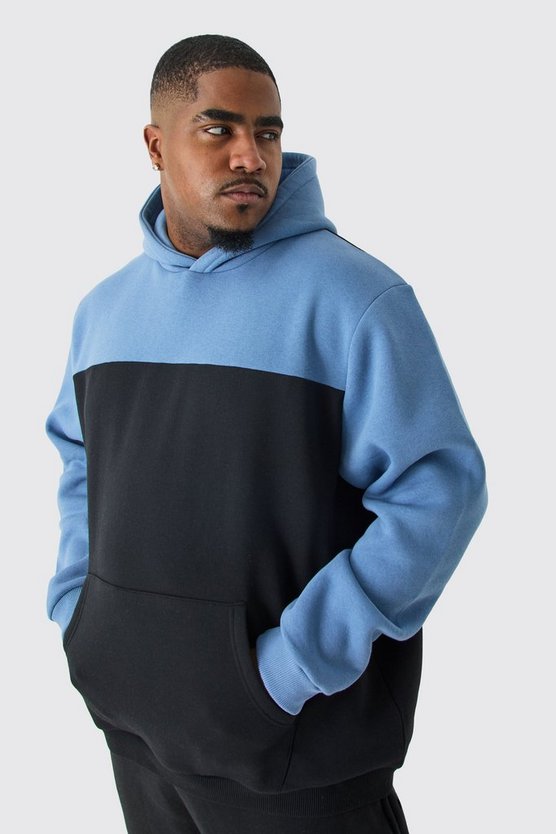 Plus Blauer Colorblock Hoodie