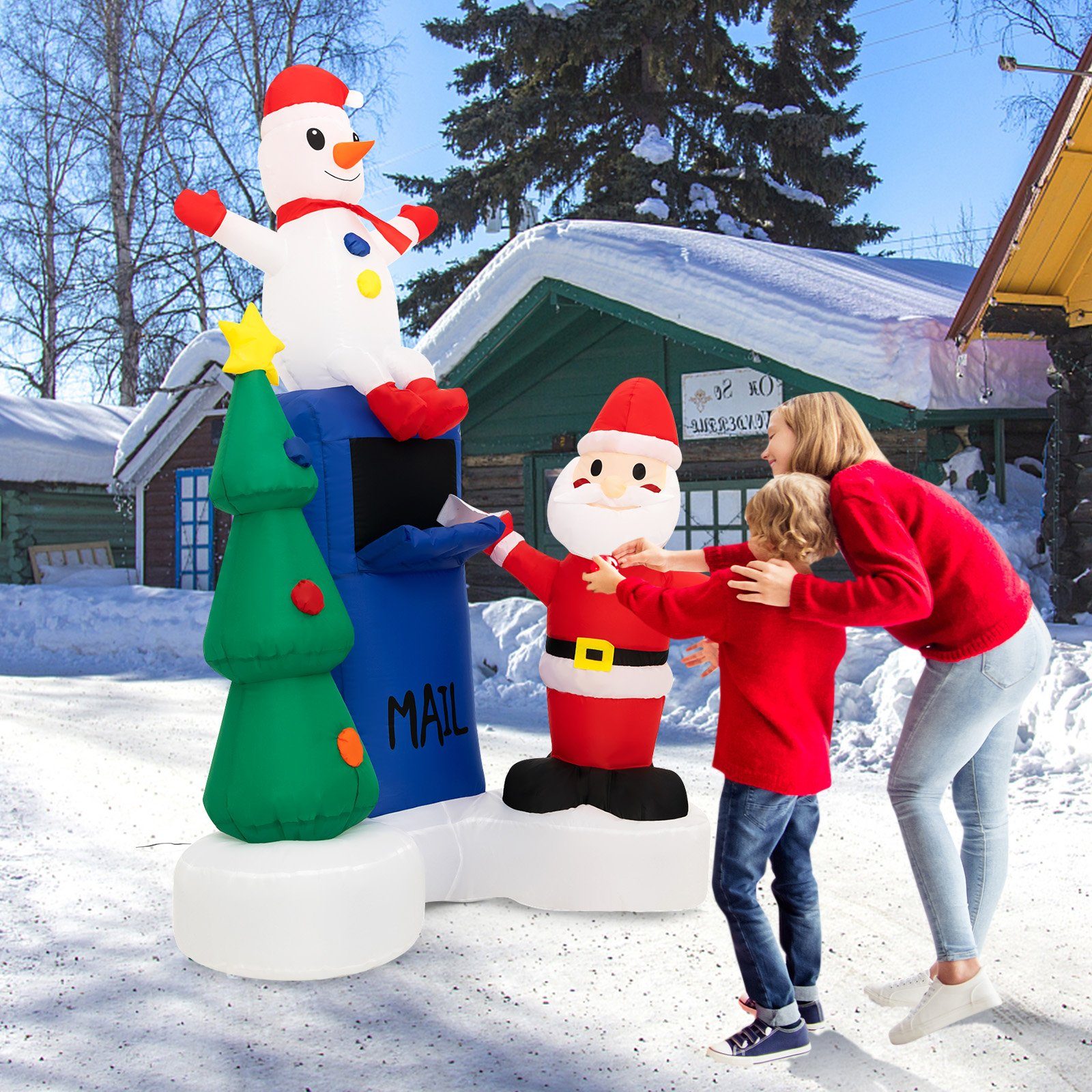 COSTWAY Weihnachtsmann, mit integrierten LED-Lichtern, aufblasbar, 185 cm