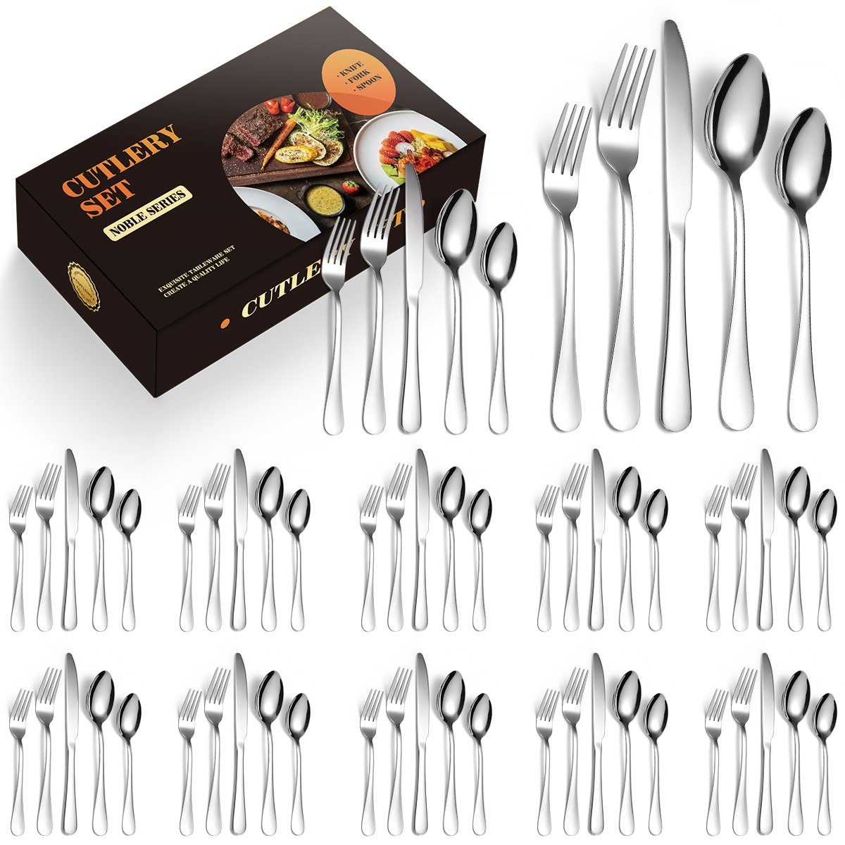 HYIEAR Besteck-Set Essbesteck-Set, 60-tlg. Tafelbesteck-Set, Edelstahl, für 12 Personen