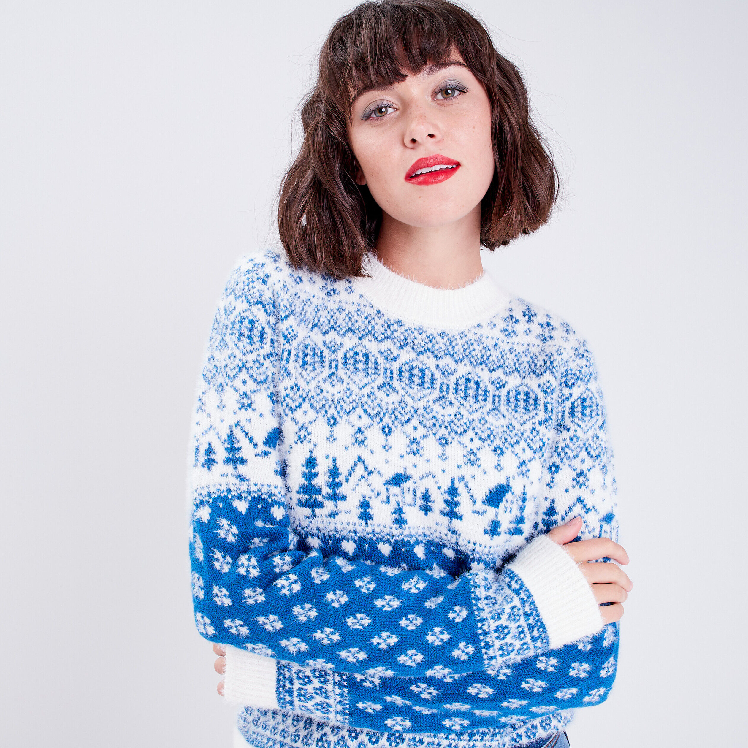 Pull avec col rond bleu femme | Cache Cache