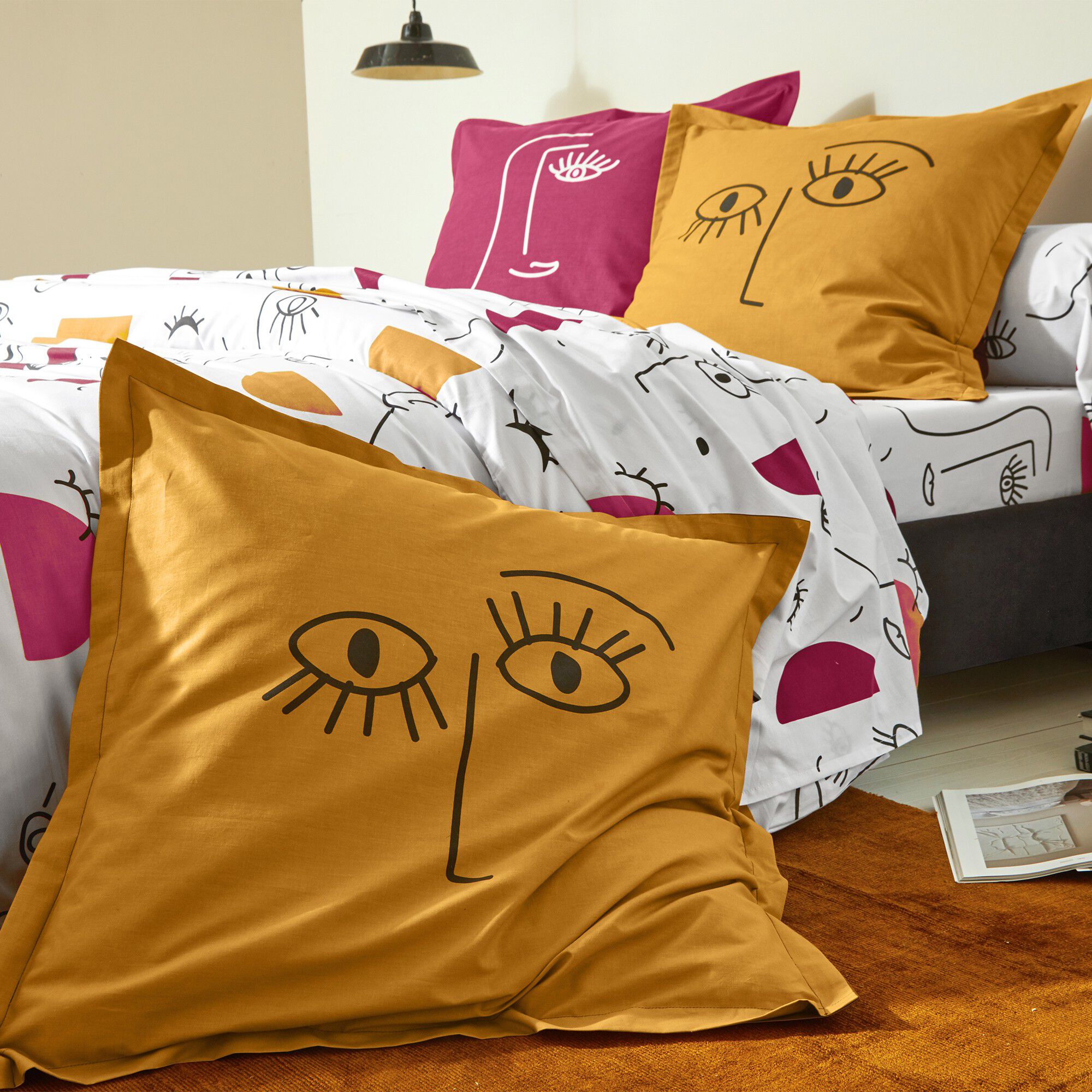 Linge de lit Vitaly coton à motifs visages